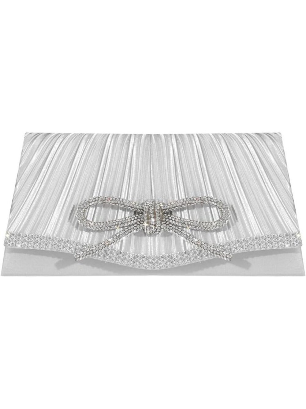 Women's Silver White Sparkly Bow Rhinestone Clutch Purse Glitter Evening Bag